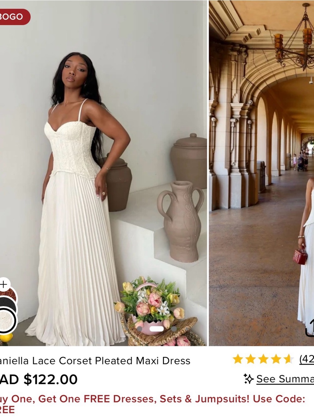Fashion Nova Ivory Lace Corset Pleated Maxi Dress